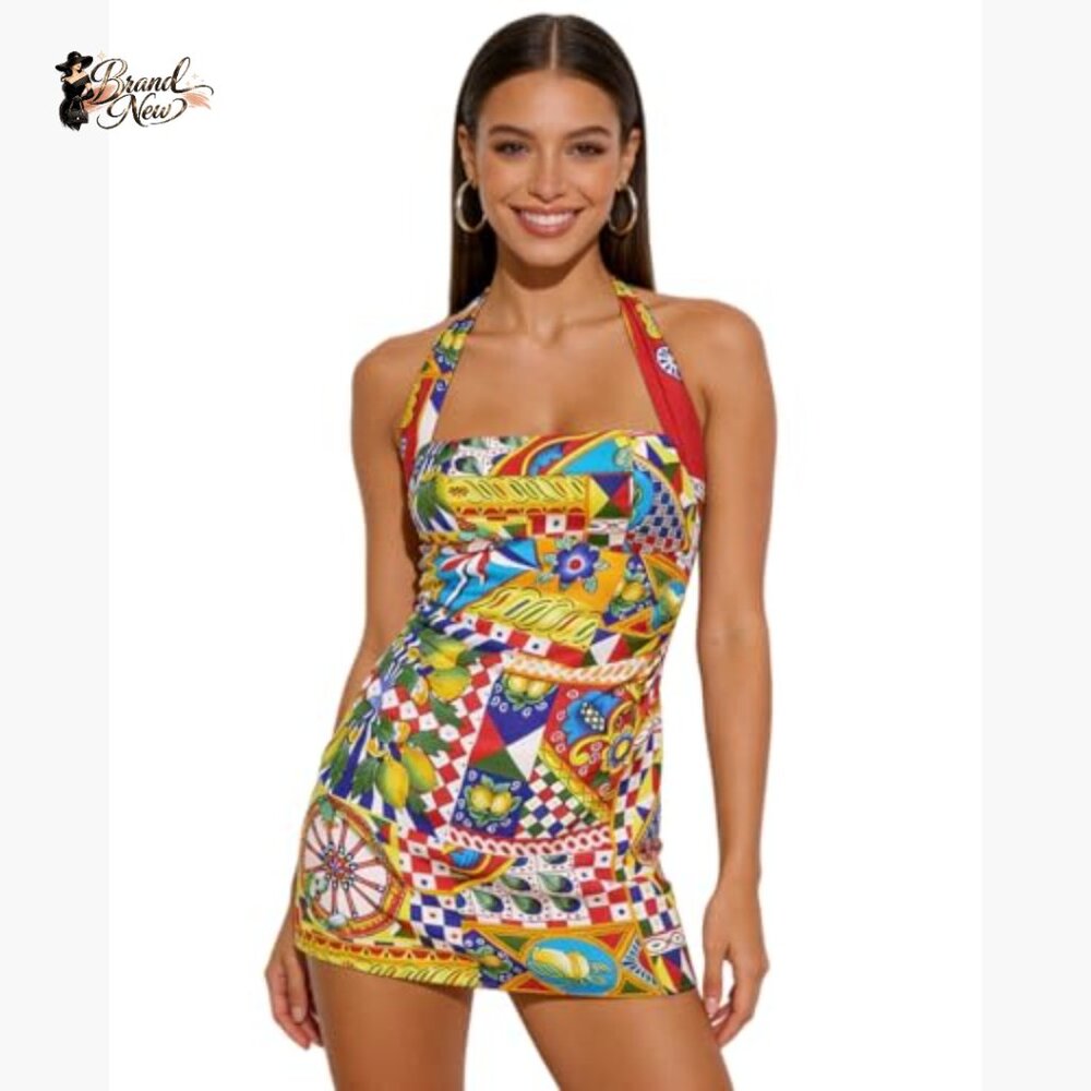 Polyester Elastane Halter Mini Dress Backless Bod… - image 2